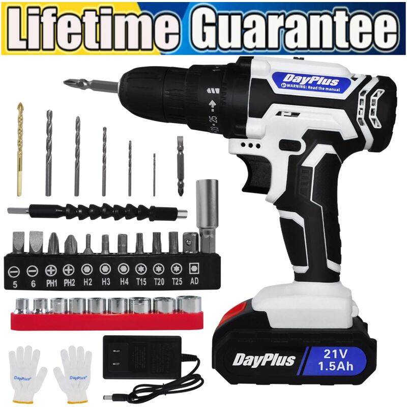 Dayplus - new Cordless Screwdriver Drill Kit Electric Rechargeable Power Tool Set +Battery