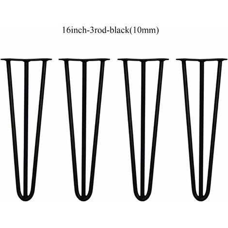 main image of "New Design 16inch(41cm) Hairpin Table Legs DIY Furniture Metal Table Legs with Free Screws & Protector Feet, 3 Rod, Black, Standard Table Height - Can Support Huge Loads - 4Pcs"