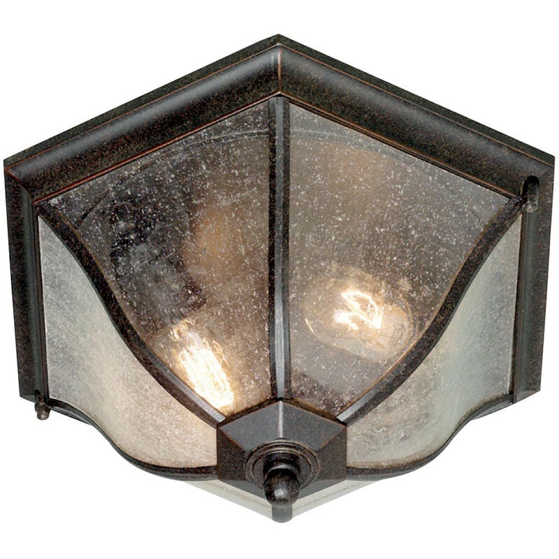 New England - 2 Light Medium Outdoor Flush Ceiling Lantern Weathered Bronze IP44, E27 - Elstead