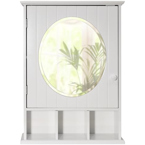 NEW ENGLAND - Mirrored Bathroom Wall Storage Cabinet with Shelf - White