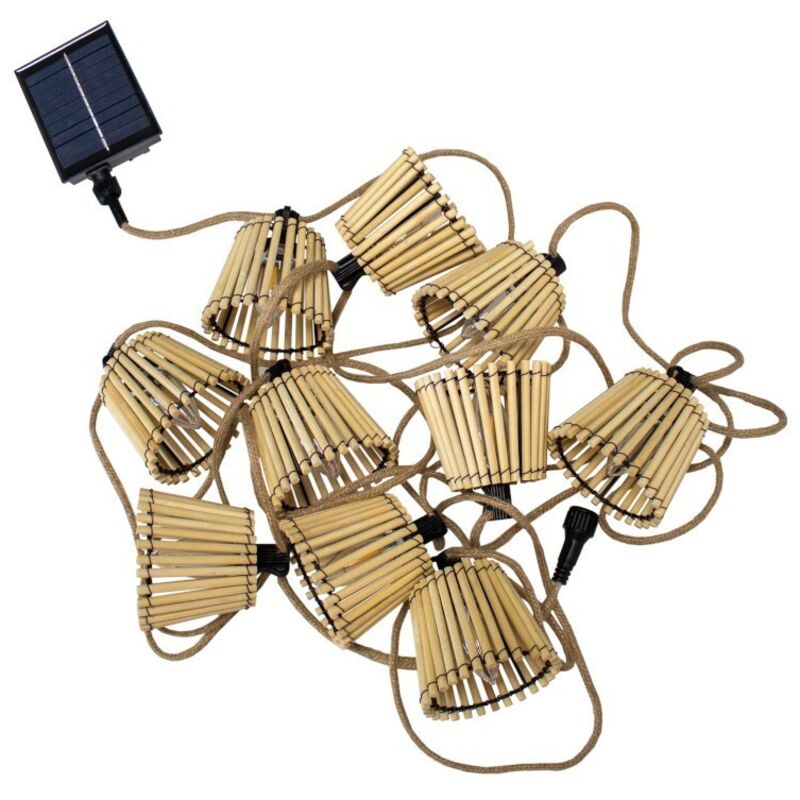 Guirlande lumineuse solaire+batterie étanche 10 ampoules cordon jute - New Garden - Okinawa