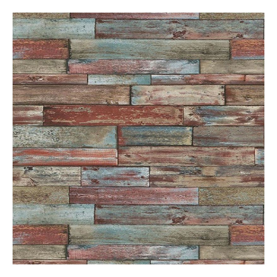 Wood Effect Wallpaper Red Blue Brown Wooden Weathered Planks Boards Panels