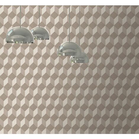 NEW LUXURY MURIVA CUBIX 3D EFFECT SQUARES CUBES GEOMETRIC VINYL WALLPAPER BEIGE J43707
