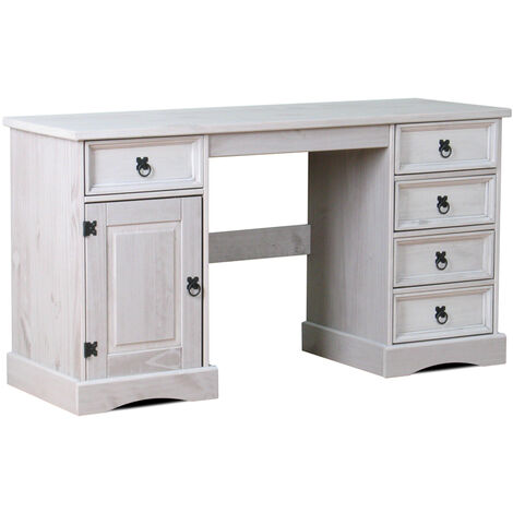 New Mexico Bureau, largeur 141 cm, hauteur 76 cm avec 5 tiroirs et 1 porte en gris.