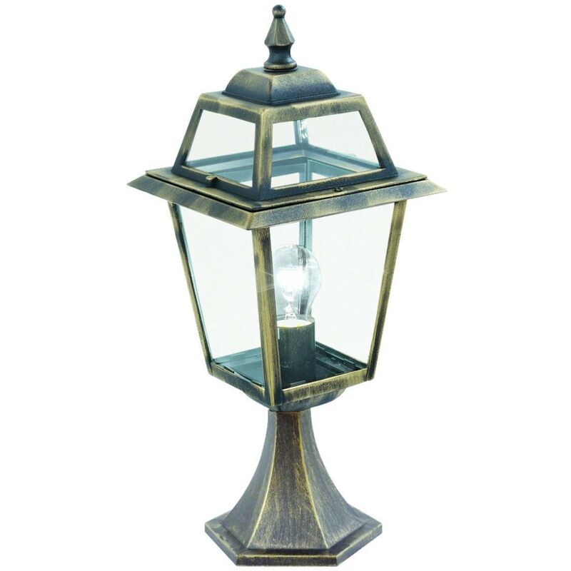 New Orleans - 1 Light Outdoor Pedestal Lantern Black, Gold IP44, E27 - Searchlight