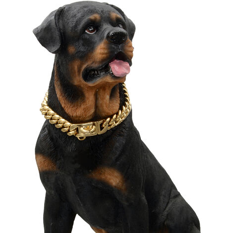 New Pet Dog Collar Stainless Steel Cuban Chain Dog Chain Dog Collar Lock Gold Silver Dog Leash-18inch/46cm-Golden-2pcs