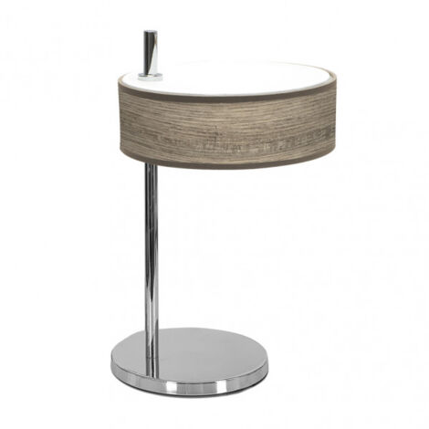 NEW Tischlampe Chrom/Holz Grau Modell Haiti FABRILAMP
