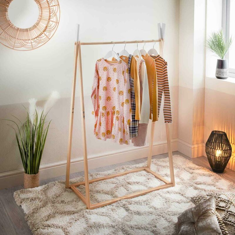 New Wooden Pine Clothes Rail With White Painted Tips Clothes Organiser Bedroom