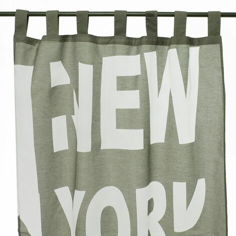 NEW YORK - <p>Voilage motif buildings de New York vert gris 110x250</p> - Gris