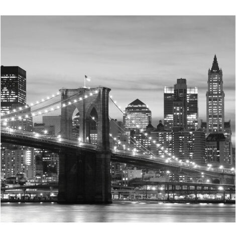 New York Rideau imprimé Pont de Brooklyn illuminé en noir et blanc 280x245 cm, 2 parts