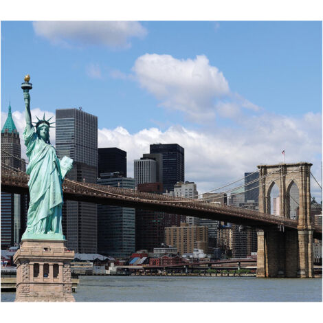 New York, rideau imprimés Statue de la liberté, pont de Brooklyn et building 180x160 cm, 2 pièces