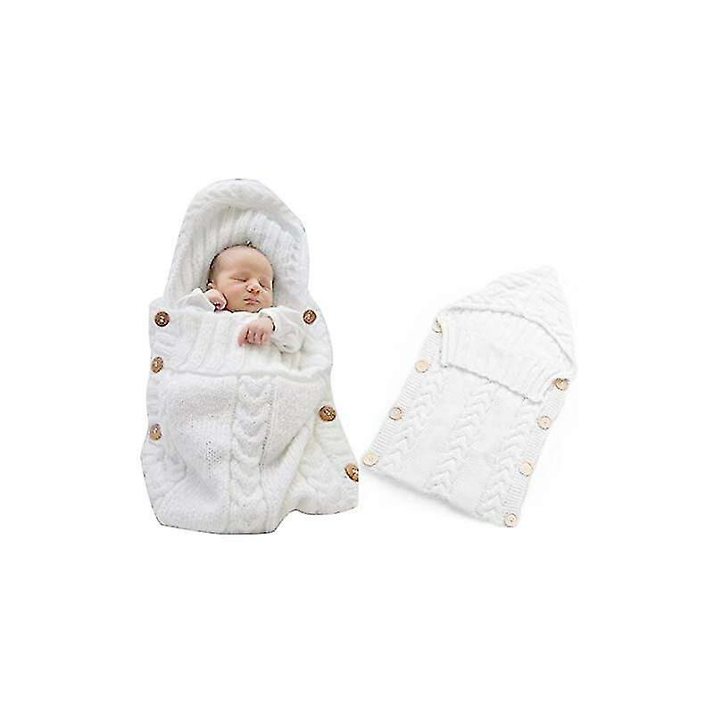 Newborn Knitted Swaddle Blanket Sleeping Bag 0-12 Months White