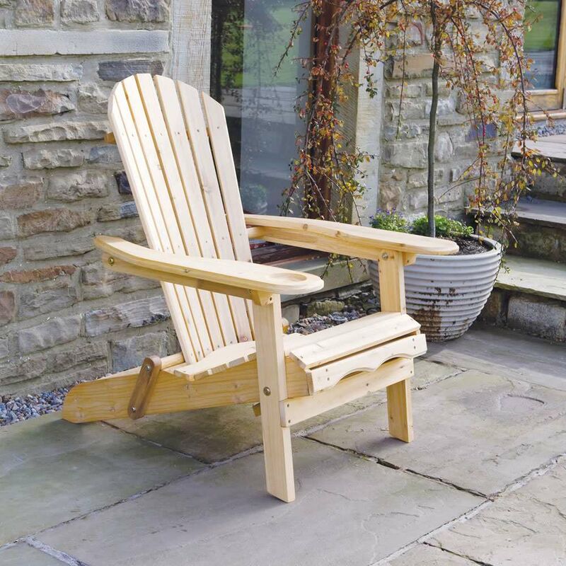 Outdoor Adirondack Garden Patio Lawn Chair / Armchair - with Slide Away Leg Rest
