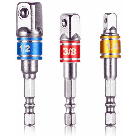 Newder Adaptateurs Porte Douille sur Perceuse/Visseuse à Choc Adaptateur Mandrin pans Carré 1/4", 1/2", 3/8" en Vanadium