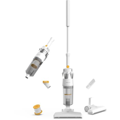 Newlux Aspirador Escoba Blanco InfinityPower V900 con Cable Vertical y de Mano, 800W, 2L, 16.5 Kpa y F.HEPA 5m de Acción