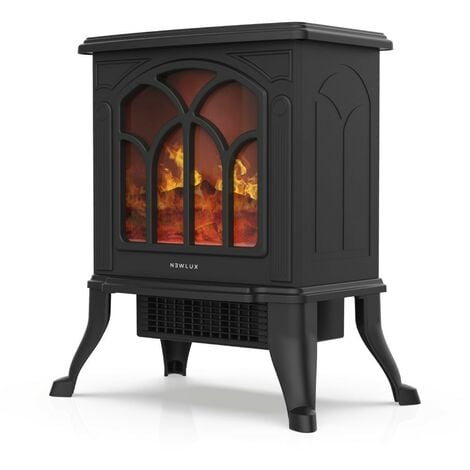 NEWLUX Chimenea Eléctrica Classic Flame,Calefactor CerámicoTermoventilador Llama Decorativa, Portátil,2 Niveles,750/1000W Negro