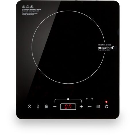 Newlux Placa Inducción Portátil Negro Go2000 10 Potencias, 3 Prog.Preconfigurados, LED, Temp. 60-240ºC, Temporizador 3h, 2000W