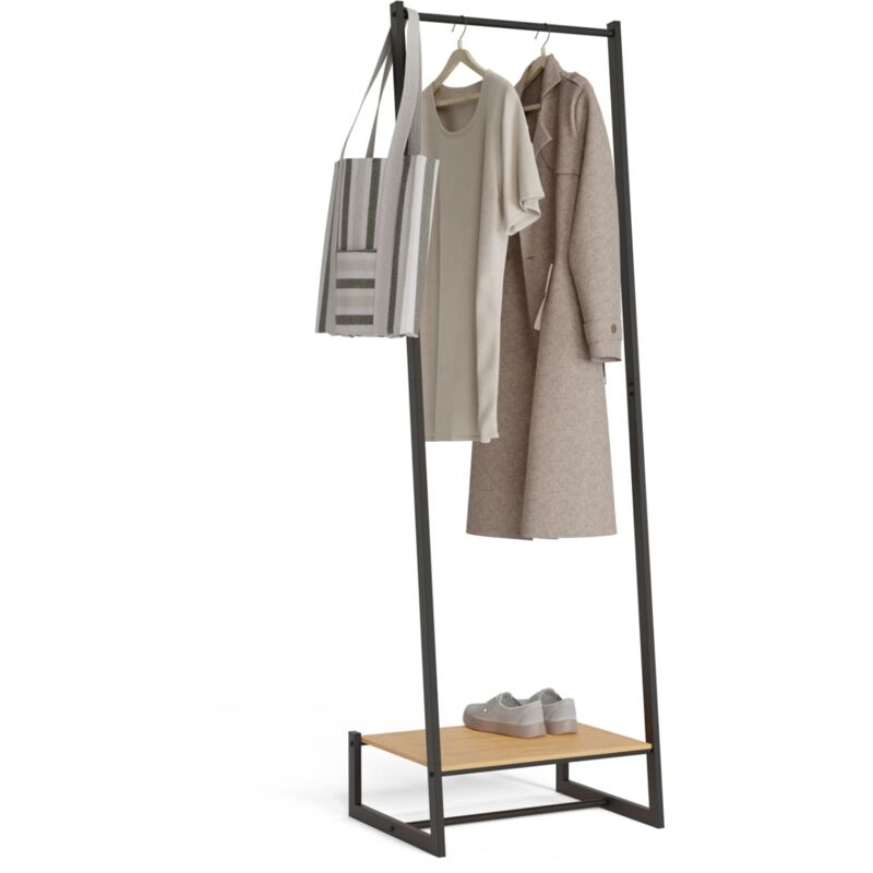 NEWLUX - Porte Manteau sur Pieds métalliques, Résistants 24 kg Hangy One 20 avec Étagère à Chaussures Noir