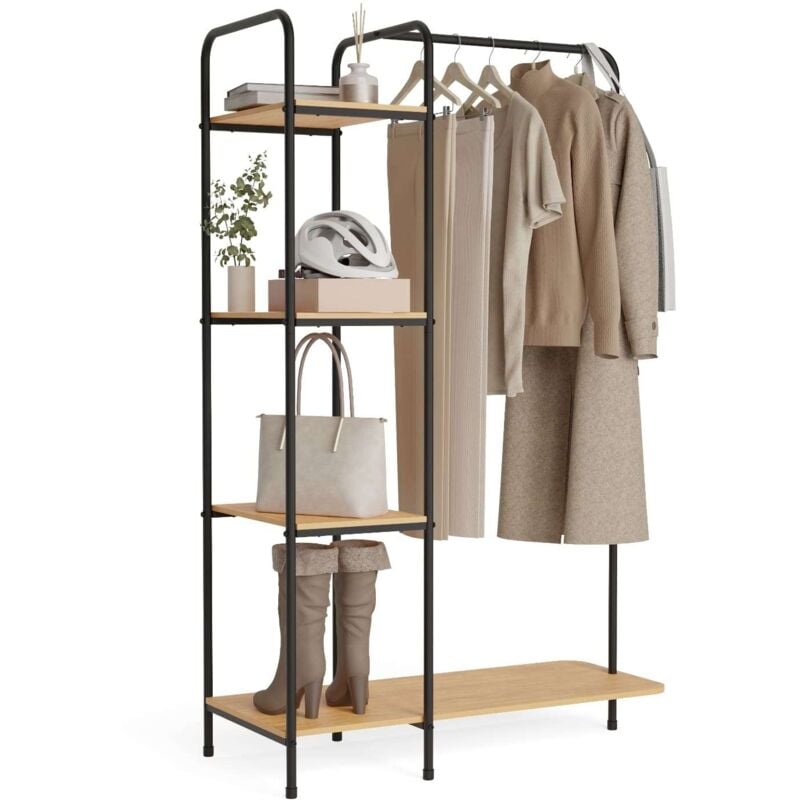 NEWLUX - Porte Manteau sur Pieds métalliques, Résistants jusqu'à 35kg Hangy Wood 400 avec étagère à chaussures Noir