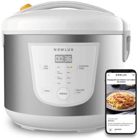 NEWLUX-Robot de Cocina Multifunción 5L Mod.NEWCOOK con Cubeta Antiadherente, Programable 24H, 9 Funciones y 8 Menús Blanco Blanco