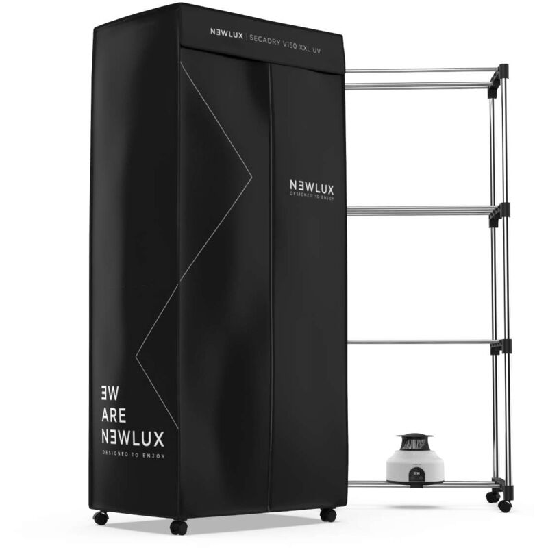 Séchoir à Linge électrique mobile Secadry V150 Noir. Multifonction,1200W, lumière uv, 15kg, minuteur 180min,4 niveaux Noir - Newlux