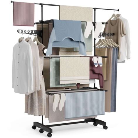 Newlux Tendedero Vertical Negro Fold Care V60 XXL Plegable y Extensible con Ruedas (18-21M para tender). Ideal como perchero