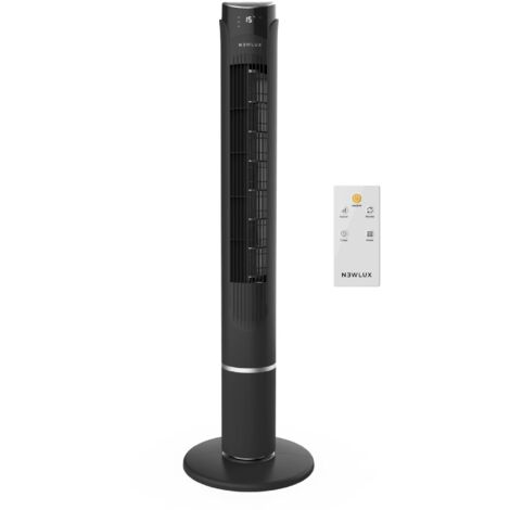 Newlux - Ventilatore a torre senza spas W130 (45W) con altezza 103,5cm, 3 vel, 3 modalità, scillazione di 70 gradi, timer 12 ore e design compatto. Ventilatore da terra con telecomando (nero)
