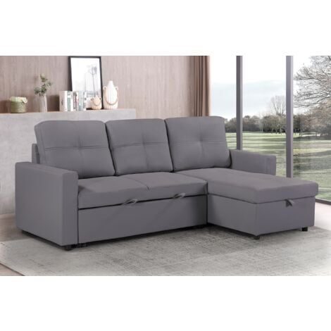 Newport Leather 3 Seater Pull Out Sofa Bed with Reversible Storage Chaise in Grey