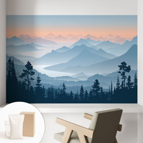 Newroom Tapete Dekorative Vliestapete mit Kleber Modern für Wohnzimmer Schlafzimmer  Bergpanorama 104x70 cm