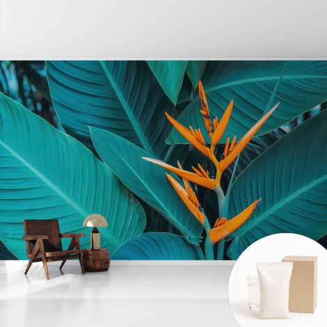 Newroom Tapete Dekorative Vliestapete mit Kleber Modern für Wohnzimmer Schlafzimmer  Blättrige Blumen 416x254 cm