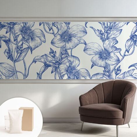 Newroom Tapete Dekorative Vliestapete mit Kleber Modern für Wohnzimmer Schlafzimmer  Blumige Zweige 250x104 cm