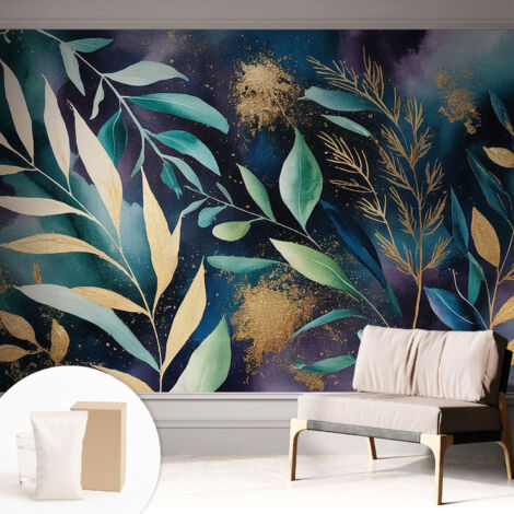 Newroom Tapete Dekorative Vliestapete mit Kleber Modern für Wohnzimmer Schlafzimmer  Botanische Blätter 312x219 cm