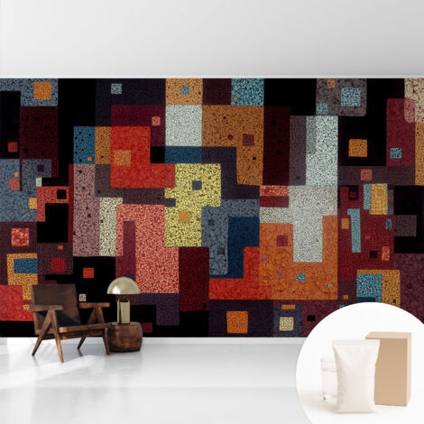 Newroom Tapete Dekorative Vliestapete mit Kleber Modern für Wohnzimmer Schlafzimmer  Bunte Formen 416x254 cm