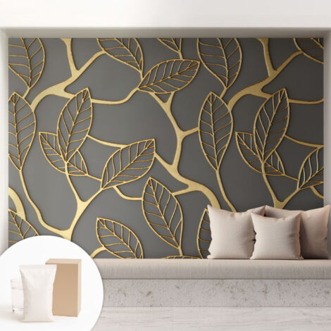 Newroom Tapete Dekorative Vliestapete mit Kleber Modern für Wohnzimmer Schlafzimmer  Elegante Blätter 208x146 cm
