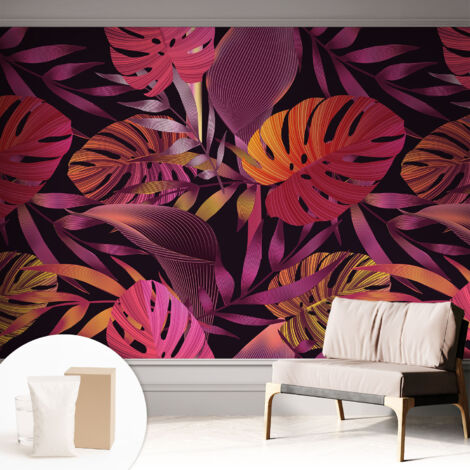 Newroom Tapete Dekorative Vliestapete mit Kleber Modern für Wohnzimmer Schlafzimmer  Exotische Blätter 312x219 cm