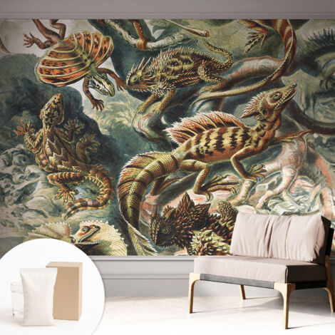 Newroom Tapete Dekorative Vliestapete mit Kleber Modern für Wohnzimmer Schlafzimmer  Exotische Reptilien 312x219 cm