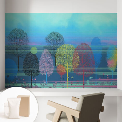 Newroom Tapete Dekorative Vliestapete mit Kleber Modern für Wohnzimmer Schlafzimmer  Farbenfrohe Harmonie 104x70 cm
