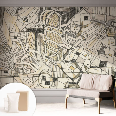 Newroom Tapete Dekorative Vliestapete mit Kleber Modern für Wohnzimmer Schlafzimmer  Geometrische Abstraktion 312x219 cm