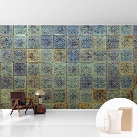 Newroom Tapete Dekorative Vliestapete mit Kleber Modern für Wohnzimmer Schlafzimmer Geometrische Fliesen 416x254 cm