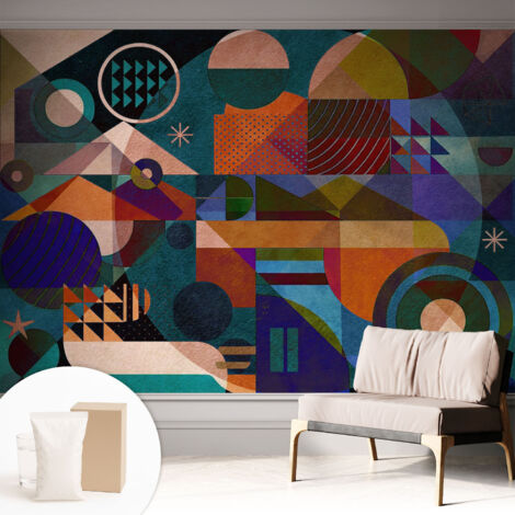 Newroom Tapete Dekorative Vliestapete mit Kleber Modern für Wohnzimmer Schlafzimmer  Geometrische Kunst 312x219 cm