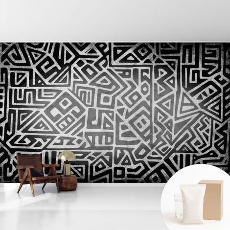 Newroom Tapete Dekorative Vliestapete mit Kleber Modern für Wohnzimmer Schlafzimmer  Geometrisches Labyrinth 416x254 cm