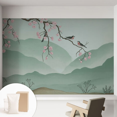 Newroom Tapete Dekorative Vliestapete mit Kleber Modern für Wohnzimmer Schlafzimmer  Japanische Serenade 152x104 cm