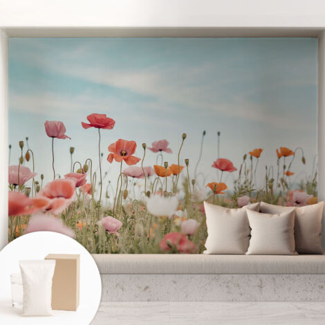 Newroom Tapete Dekorative Vliestapete mit Kleber Modern für Wohnzimmer Schlafzimmer  Mohnblumen 208x146 cm