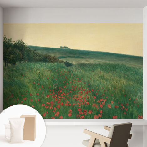 Newroom Tapete Dekorative Vliestapete mit Kleber Modern für Wohnzimmer Schlafzimmer  Mohnfelder 152x104 cm