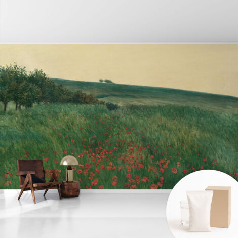 Newroom Tapete Dekorative Vliestapete mit Kleber Modern für Wohnzimmer Schlafzimmer  Mohnfelder 416x254 cm