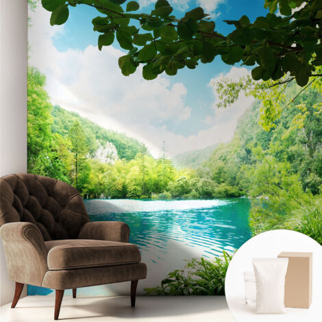 Newroom Tapete Dekorative Vliestapete mit Kleber Modern für Wohnzimmer Schlafzimmer  Natürliche Oase 250x250 cm