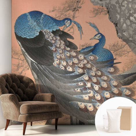 Newroom Tapete Dekorative Vliestapete mit Kleber Modern für Wohnzimmer Schlafzimmer  Pfaueneleganz 250x250 cm