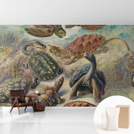Newroom Tapete Dekorative Vliestapete mit Kleber Modern für Wohnzimmer Schlafzimmer  Schildkrötenfauna 416x254 cm