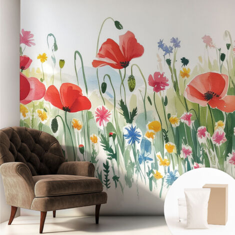 Newroom Tapete Dekorative Vliestapete mit Kleber Modern für Wohnzimmer Schlafzimmer  Sommerwiese 250x250 cm