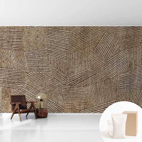 Newroom Tapete Dekorative Vliestapete mit Kleber Modern für Wohnzimmer Schlafzimmer  Strukturelle Linien 416x254 cm